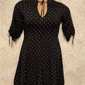 Express Black Midi Dress with Beige Polka Dots
